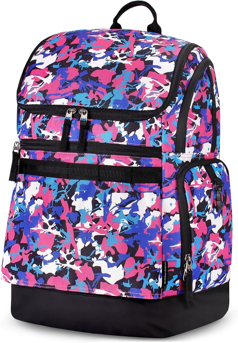 Choco Mocha Swim Backpack Girls, 35L Swimming Bag for Kids with Wet and Dry Compartments, Swim Gear Bag Camo Pink - Image 1